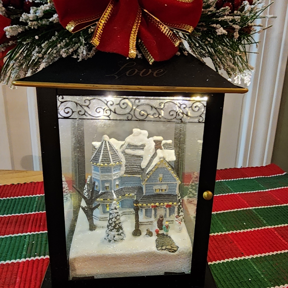 Thomas Kincade Snowy Village Love Lantern